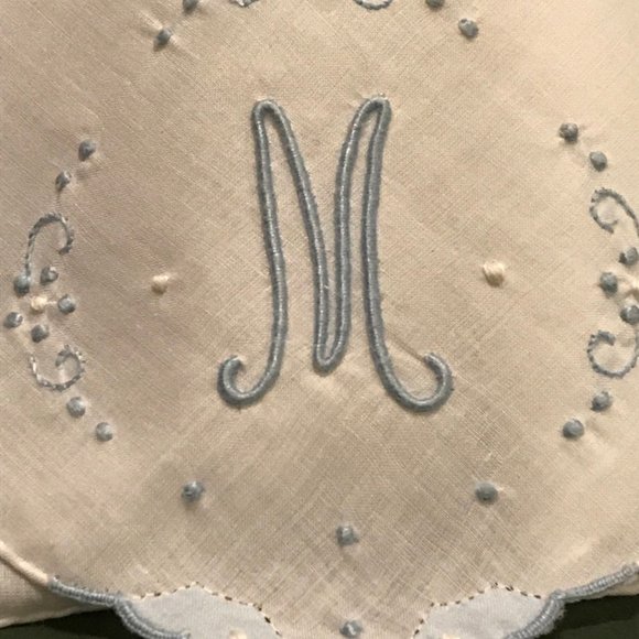 Monogram "M" Handkerchief, Embroidered Blue "M" - Picture 2 of 4